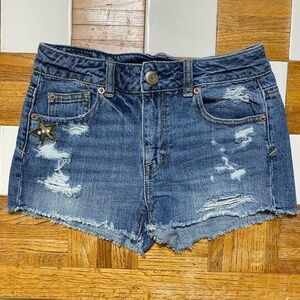 American Eagle Distressed Denim Shorts with Patches Size 0 Women